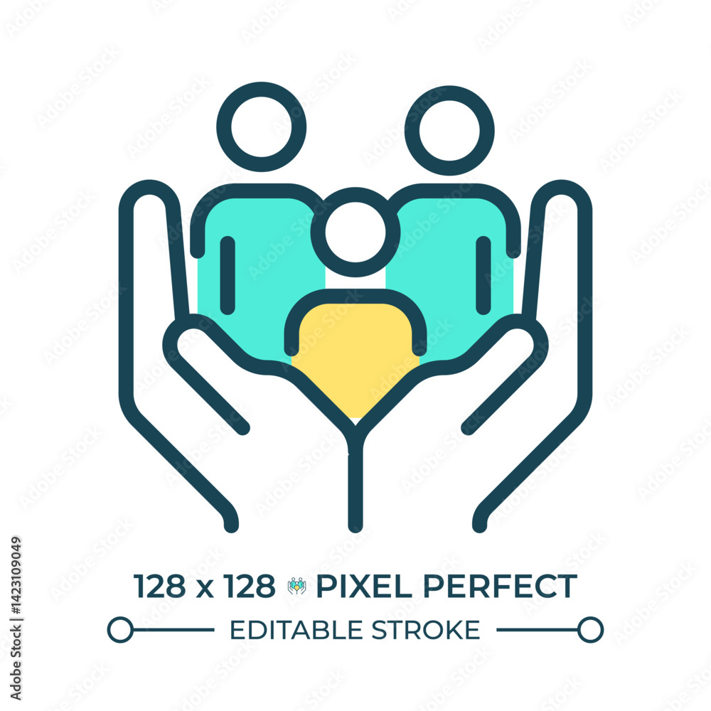 Poster right to social security pixel perfect line color icon. support all community members. inclusion pro