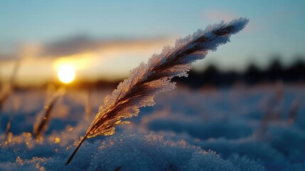 Frozen Grass at Sunset