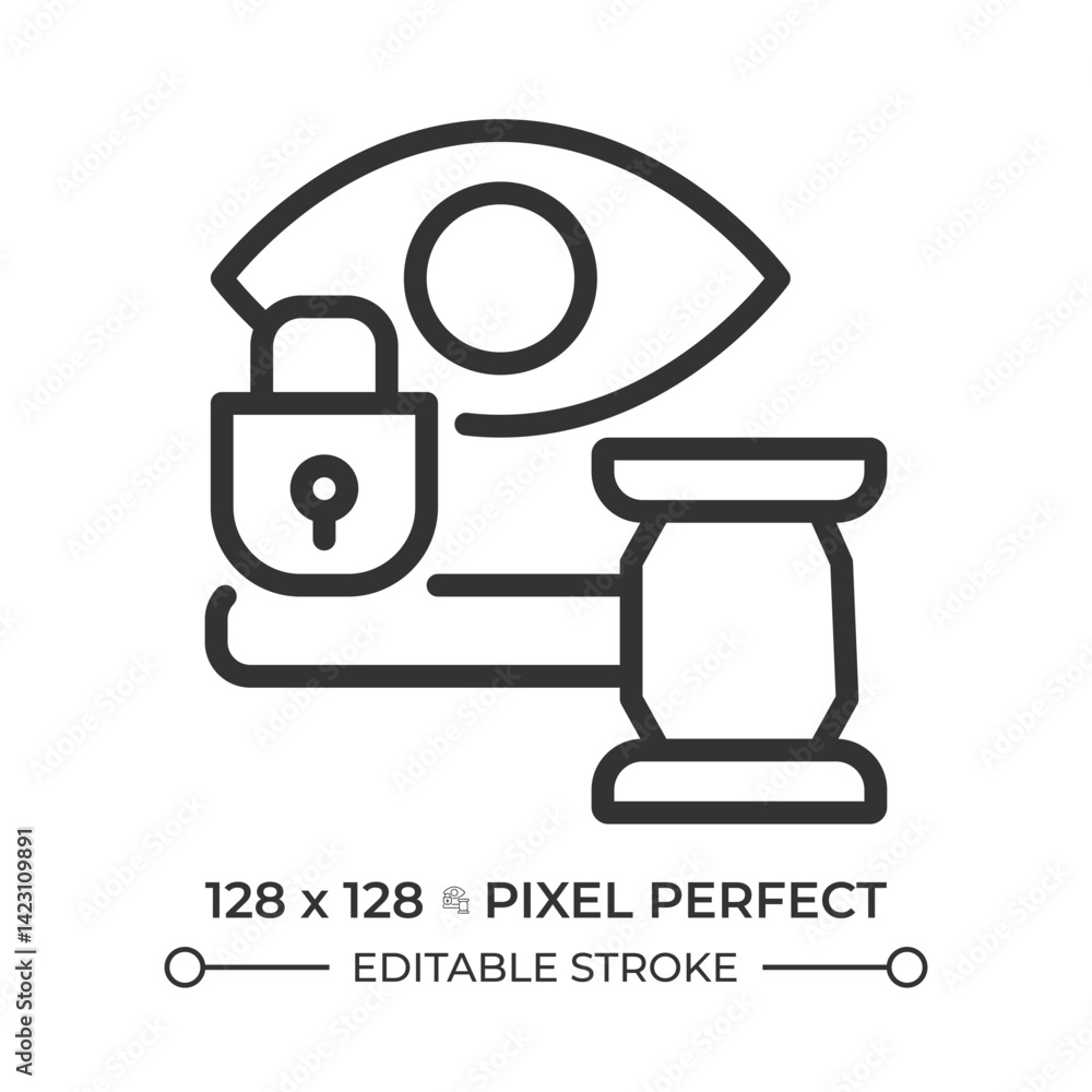 Poster right to privacy pixel perfect line icon. freedom from interference with family, home and correspond
