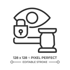 Right to privacy pixel perfect line icon. Freedom from interference with family, home and correspondence. Isolated vector illustration. Outline symbol. Simple linear drawing. Editable stroke