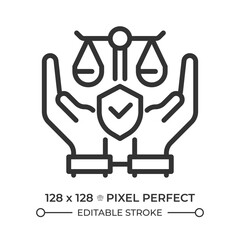 Freedom from arbitrary arrest and exile pixel perfect line icon. No unfair detainment. Human rights protection. Isolated vector illustration. Outline symbol. Simple linear drawing. Editable stroke