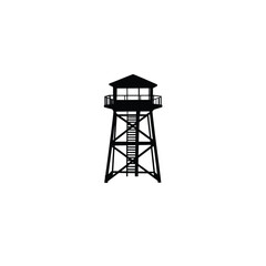 Fire lookout tower silhouette on white background