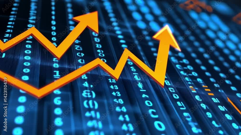Poster digital financial growth graph on coding background