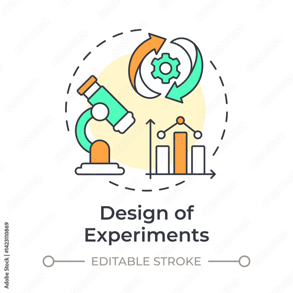 Poster experiments design multi color concept icon. statistical chart, graph. research, technology. round s