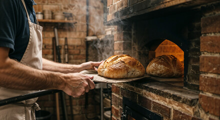 fresh bread is taken out of the oven . Generative AI