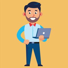 Young Man Using Laptop Concept Vector Illustration