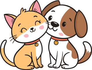Cute valentine's day animal couple. Cat and dog friends cartoon, vector icon illustration. Animal icon concept isolated