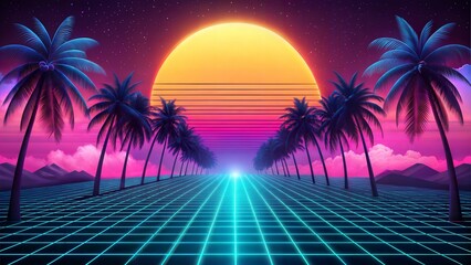 Naklejka premium Floating Island with Surreal Neon Effects