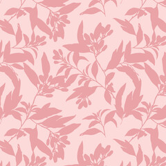 Simple monochrome two-color seamless pattern with flowers silhouette.