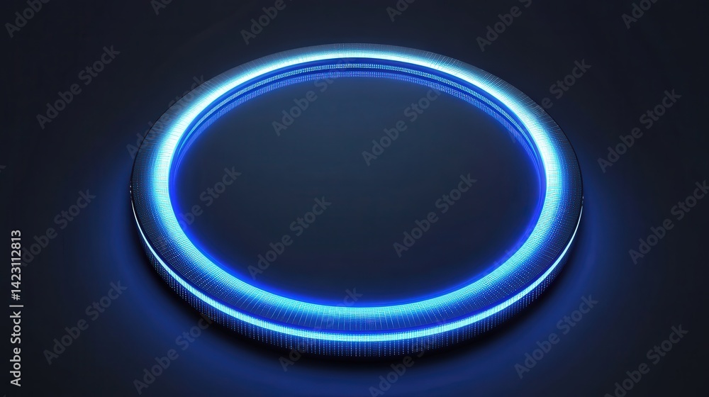 Poster a glowing circular progress bar with animated segments rotating over a pixelated blue digital backgr