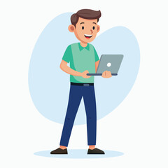 Young Man Using Laptop Concept Vector Illustration