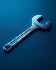 Metallic Wrench on Blue: A meticulously crafted chrome wrench, gleaming against a striking blue backdrop, symbolizing precision and the art of fixing. 