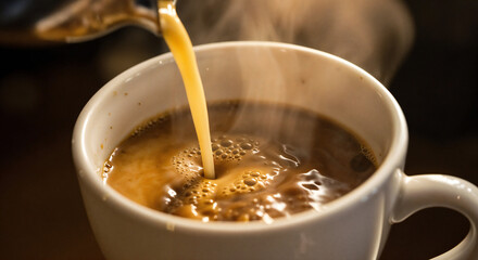 coffee is poured from a coffee pot into a cup . Generative AI