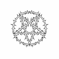 Pentagram with thorn circle in a brutal tribal style, vector design on white background. perfect for tattoo, streetwear ,merch, and occult graphic