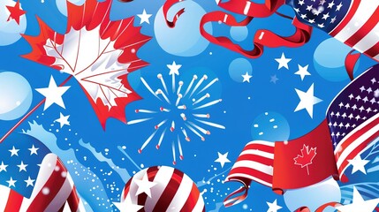 Fototapeta premium Canada Day American - style Background: Integrating American Elements into the National Day, Deducing the Unique Trends and Diverse Collisions in Canadian Festivals