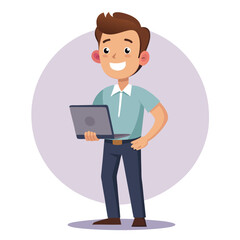 Young Man Using Laptop Concept Vector Illustration