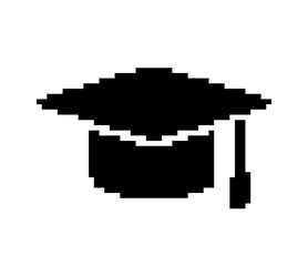 Graduate, Black Academic Cap 8 bit. White background, Game accessory