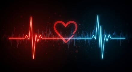 Energetic Heartbeat Visualization with Red and Blue Pulses on Dark Background