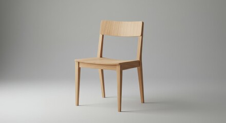 Fototapeta premium Smooth Natural Finish Solid Wood Chair Against Light Grey Background