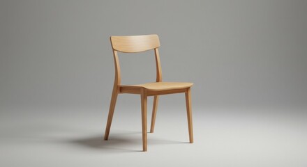 Fototapeta premium Smooth Natural Finish Solid Wood Chair Against Light Grey Background