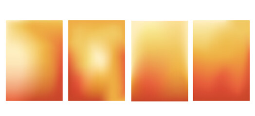 Warm colors gradient background. Sunny autumn gradation templates set. Vector bright fall backdrops with blur effect. Soft ombre orange yellow, red wallpaper design. Sun light abstract simple design. © Syuzann q