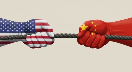 Tug-of-War: American and Chinese Flags in Tense Grip