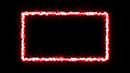 Abstract neon line picture frame background, Rectangular Fire effect Animation. Fire Flame Gradually Appearing in A rectangle Frame