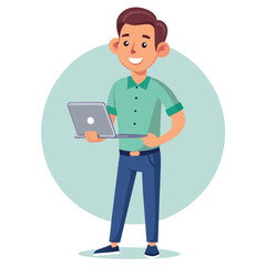 Young Man Using Laptop Concept Vector Illustration
