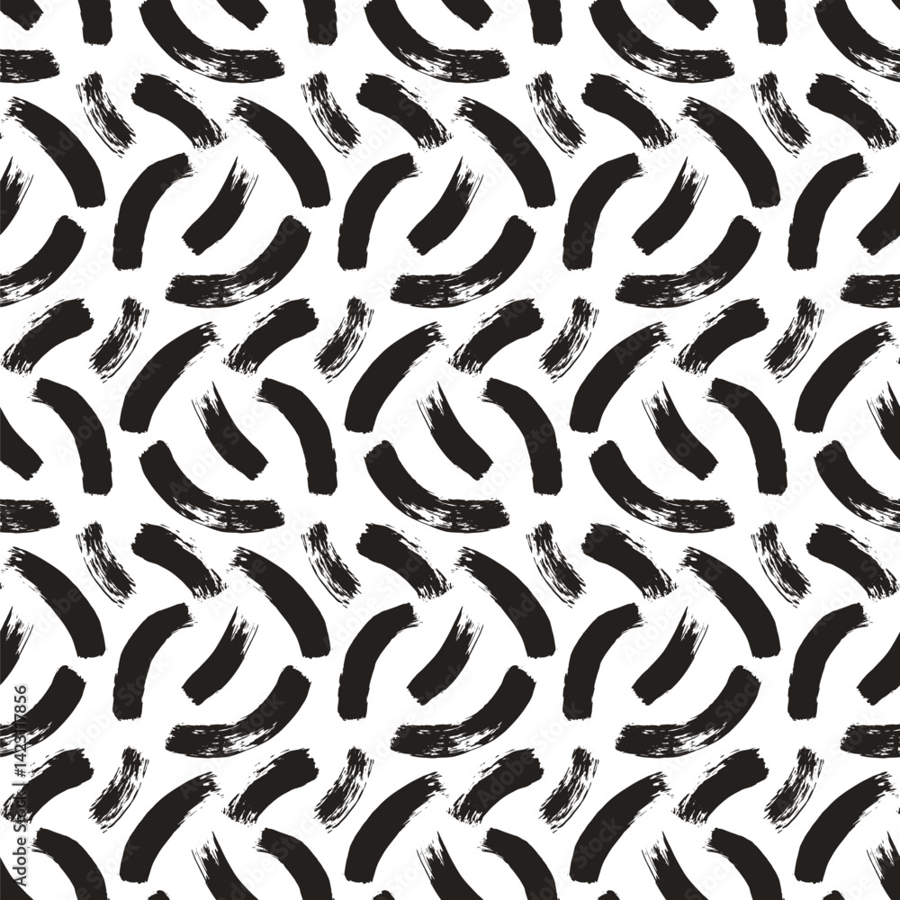 Poster brush paint curved lines seamless pattern. bold monochrome stroke shapes endless background. abstrac