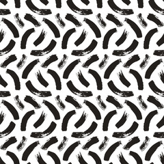 Brush paint curved lines seamless pattern. Bold monochrome stroke shapes endless background. Abstract repeat cover. Grunge arc continuous ornament. Vector hand drawn surface pattern scribble motif.