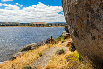 Encounter Bay, viewed from Granite Island on a bright day, South Australia