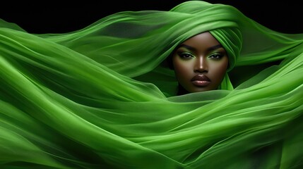 Woman in vibrant green headwrap
