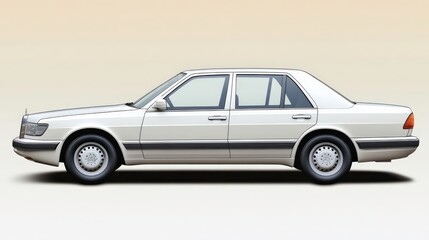 Fototapeta premium Isolated White Car Against Sunset Background