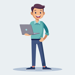 Young Man Using Laptop Concept Vector Illustration