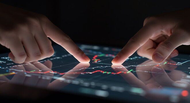 Analyzing financial market data on a digital interface with interactive touch controls