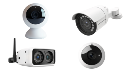 Smart home security cameras for enhanced monitoring, PNG, created with Generative AI