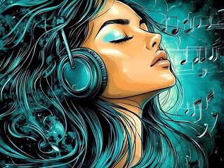 Woman Listening Music Night Scene