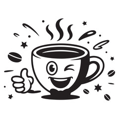 logo design template and graphic elements for advertising, branding, posters and banners, funny cartoon illustrations with smiling character, coffee cup mascot, print and sticker Vector