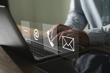 CONTACT US man searching web, browsing get in touch via mobile, email, or chat. Our smart support...