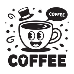 logo design template and graphic elements for advertising, branding, posters and banners, funny cartoon illustrations with smiling character, coffee cup mascot, print and sticker Vector
