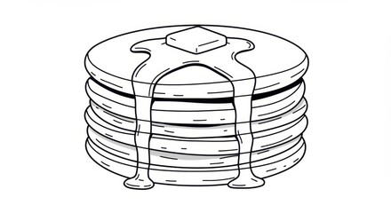 Simple Outline Illustration of Pancakes with Syrup and Butter