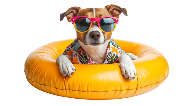 Dog in shades and shirt enjoys summer fun, PNG, created with AI