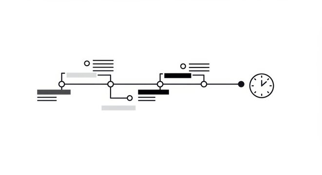 timeline with clock, black and white clip art preview
