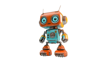 Colorful robot with big eyes on a white background, PNG, created with Generative AI