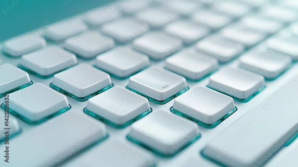 Poster minimalist computer keyboard close-up with smooth white keys and soft lighting for modern workspace 