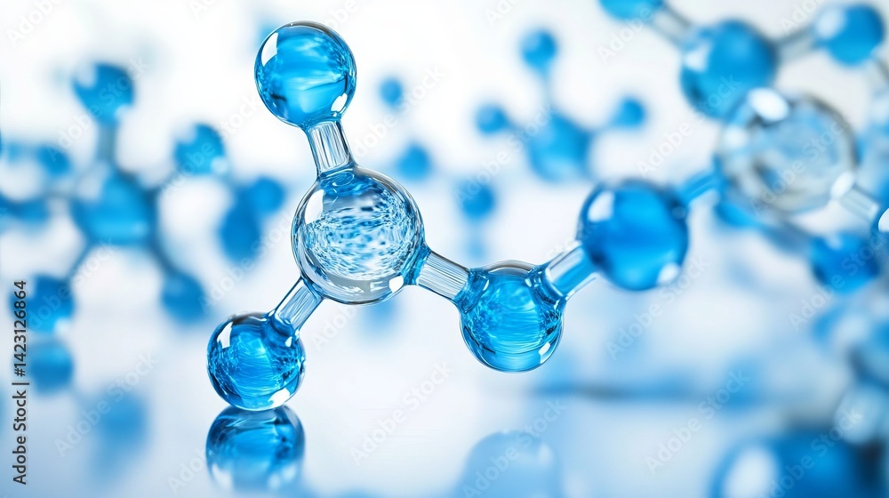 Poster abstract blue molecular structure science background image 3d art atom data model clean glass macro