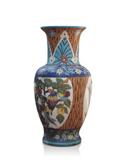 antique colorful large vase on white background, decor, object, fashion, copy space