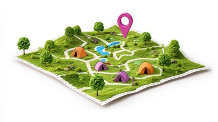 Vibrant Map with Icons on Isolated White Background
