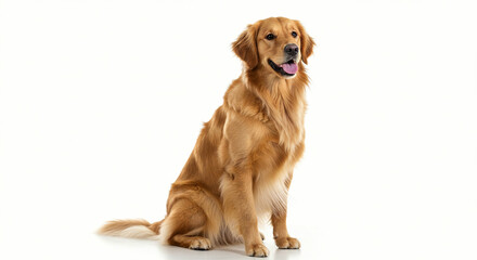 Fototapeta premium Dog Sitting Calmly on White Background in Studio Light