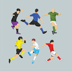 Soccer Player Athlete Vibrant Colored Simple Flat Vector Set Collection